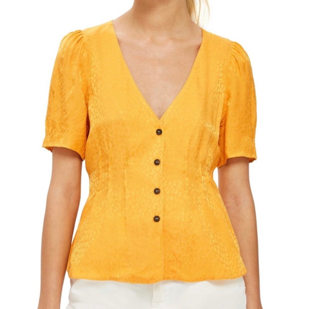Topshop Gold Animal Jacquard Blouse